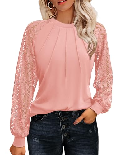 Image of HOTOUCH Women's Lace Long Sleeve Spring Dressy Casual Business Work Trendy Shirts