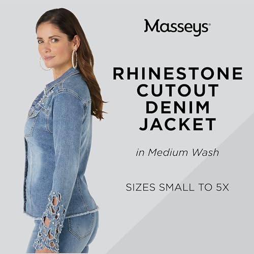Masseys Women's Rhinestone Cutout Denim Jacket2