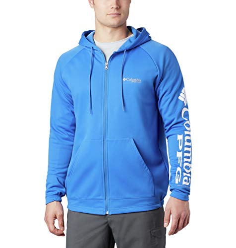 Columbia Men's Terminal Tackle Fleece Full Zip Hoodie, Vivid Blue/White Logo, Medium