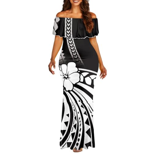 Image of Polynesian Dresses for Women Off Shoulder Maxi Dress Puletasi Samoan Dresses S-7XL