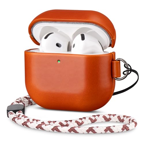 Coque AirPods 4 en cuir véritable avec dragonne et clip en D Maogoam