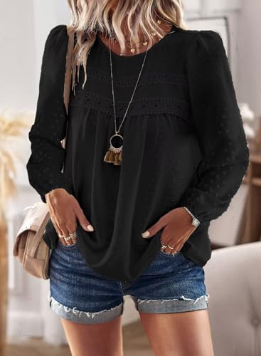 Image of Falechay Womens Tops Flowy Boho Dressy Casual Lace Cute Long Sleeve Shirts