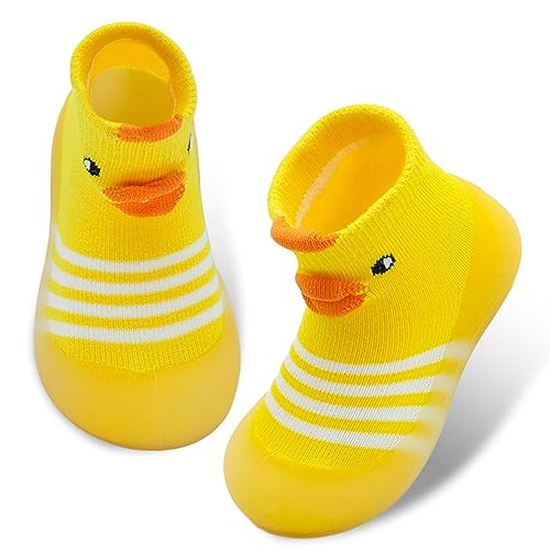 1 Pair Baby First Walking Shoes, Baby Socks Shoes Boys/Girls Walkers Shoes Non-Skid Slipper Shoes with Soft Rubber Sole Toddle Sneaker Yellow,Blue