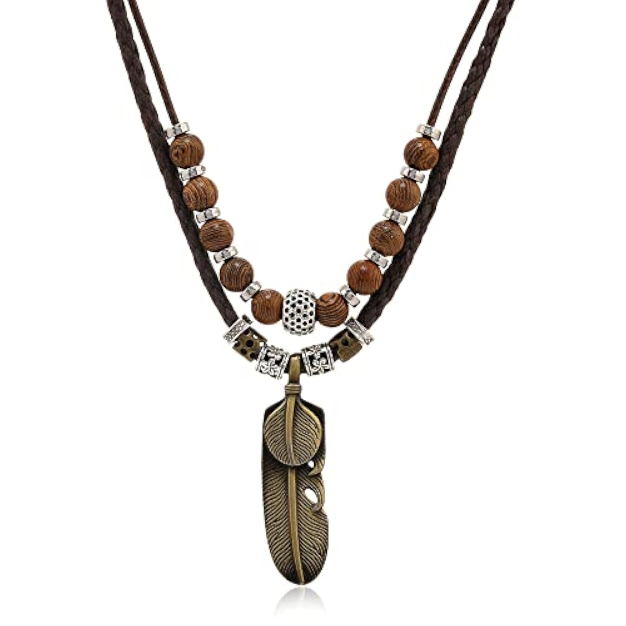 Men's Vintage Style Double Layers Braided Leather Tribal Necklace