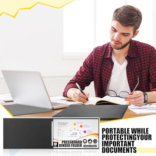 Resurhang 10 Pcs 11x17 Inch Pressboard Report Cover, 3\" Capacity Presentation Binder Folder with Metal Prong Paper Fastener to Neatly Bind Reports Proposals Transcripts, Other Documents (Black)