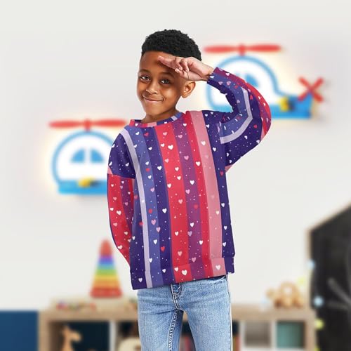 JUNZAN Purple Hearts Stripes Big Girls Sweatshirts Hoodies Crewneck Kids Pullover Hoodie Sports 4T4