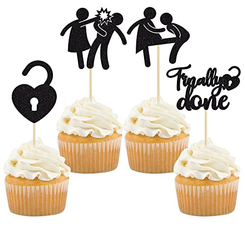 Gyufise 24 Stück schwarze glitzernde Scheide Cupcake-Topper Junge Bye Finally Done Cupcake Picks Dekorationen für Scheidenzerbrechen Party Dekoration Freiheit Party Supplies Cover