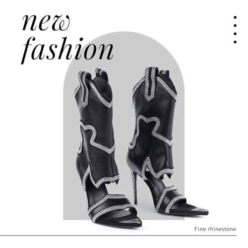 Women's Open Toe Booties Stiletto Fashion Rhinestone Short Boots Sexy Western Boots for Women Mid-calf Boots with Sparkly Crystal High Heel Elegance Peep Toe Boots3
