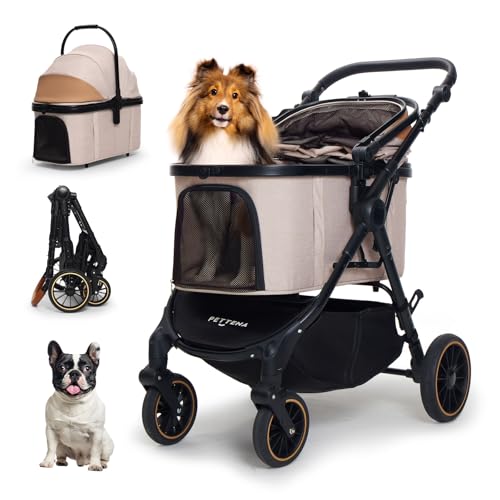 【中型犬専用】PETTENA ペットカート 中型犬 犬カート 30KG耐荷重 多頭 安定性最高 自立型 広い空間 自動折り畳み EN1888規格に適合 外出便利 犬用バギー 猫 三つ通気窓 快適性アップ 犬用ベビーカー お出かけ 散歩 介護用 多機能 最大18か月保証期間 PETTENA TERRA