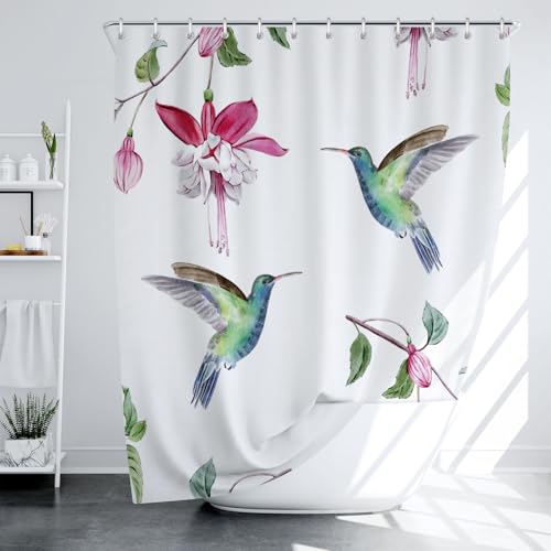 LIVETTY Birds Shower Curtain White 180 x 180 cm Bathroom Shower Curtains Floral Polyester Fabric Bath Curtains with 12 Hooks Washable Quick-Drying - Image 3
