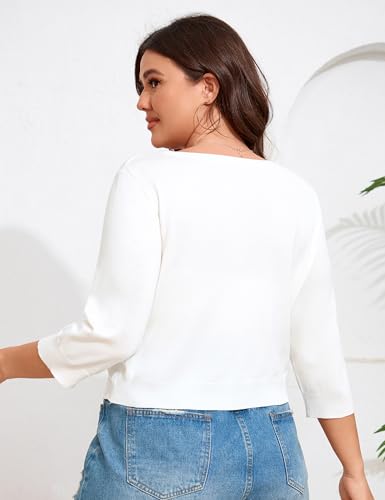 Image of ShopWonder Women's V-Neck Tie Front Shrug 3 /4 Sleeve Rib-Knit Cardigan Sweater Crop Top