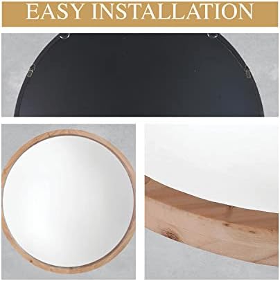 Mirrorize 76cm Round Bathroom Mirror, Circle Framed Vanity Mirror, Wall Mirror for Living Room Hallway Bedroom, Large Make Up Mirror, Natural Brown, IMP8437