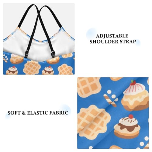 senya Girls Swimsuits One-Piece Swimwear Tie Bathing Suit Beach Summer Round Neck 5-6T Waffles Ice Cream Pattern3