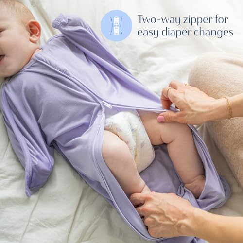 Image of SleepingBaby Bamboo Zipadee-Zip Transition Swaddle - EverSoft Starfish Design Breathable Wearable Blanket with Two-Way Zipper, Large (12-24 months), Lilac