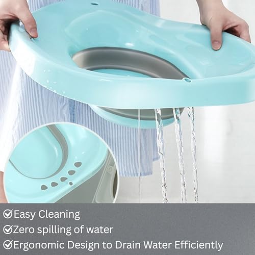 Image of Sitz Bath Tub For Adults | For Fissures | For Hemorrhoids | For Piles | For Post Delivery | Foldable | Large Capacity | Includes Air Pump, Adhesive Wall Hook & Microfiber Cloth