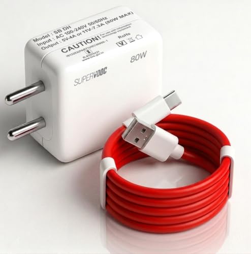 Image of 80W SUPERVOOC Fast Charger with Type-C Cable | 80W USB Charger for OnePlus, Realme, Oppo, | Supports Dart, Dash, Warp, Vooc, SuperVooc, QC 3.0 Charge