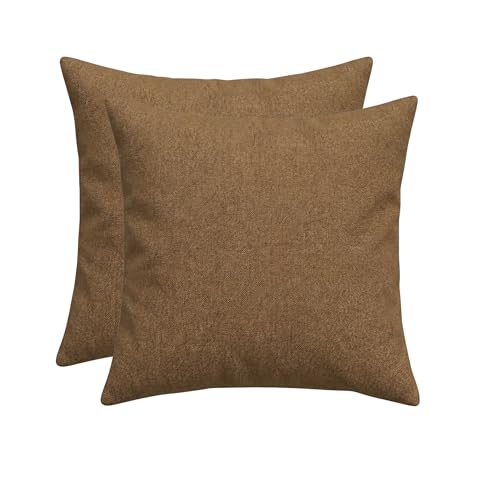 RSH DECOR: Outdura Square Throw Pillows Set of 2 | 17" x 17" | Water and Fade-Resistant Performance Fabric | Outdoor Pillow Covers with Down-Alternative Inserts | Made in USA (Canvas Sepia)