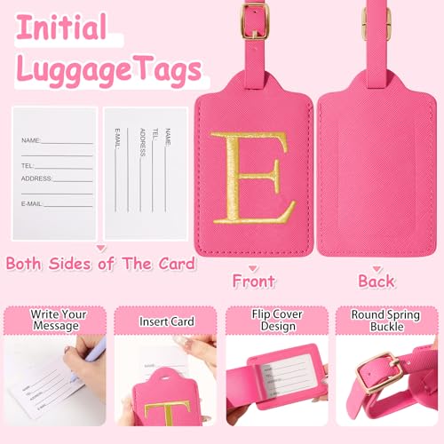 Image of Initial Luggage Tags for Suitcases, Cute Embroidered Letter Luggage Bag Suitcase Identifier Name Baggage Tag, PU Leather Travel Luggage Tags, Bag Tags for Men Women Kids Luggage Handbags(Rosered E)