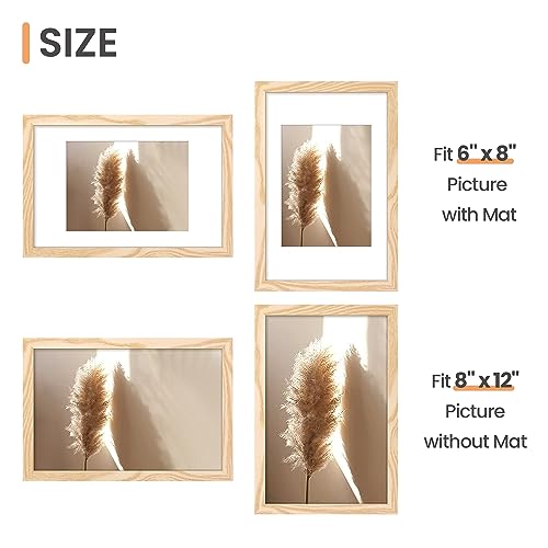 Image of upsimples 8x12 Picture Frame, Display Pictures 6x8 with Mat or 8 x 12 Without, Wall Hanging Photo Frames, Natural Style, 1 Pack