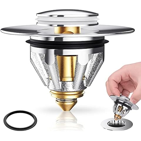 Pop Up Bathroom Sink Plug Strainer, Wiseten Bath Basin Drain Plug Universal Stainless Steel Sink Stopper Bounce Core Copper for Wash Basin, Bathroom Sink, Kitchen Filter, Hole Diameter 34-38 mm Cover