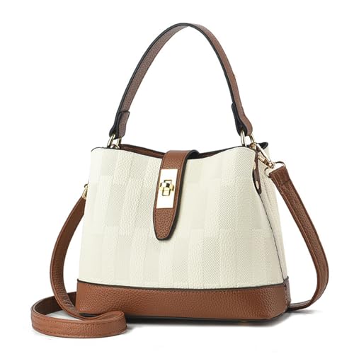 CORIOS Bolsa de ombro de couro PU para mulheres elegante bolsa tiracolo feminina bolsa carteiro retrô à prova d'água bolsa de alça superior, Bege, Large
