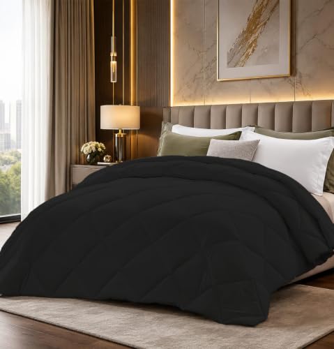 Image of Super Comfort Microfiber 400 GSM Single Bed Comforter for Heavy Winter Blanket Quilt Diamond Stitch (60 inch x 90 inch Inches /152cm x 228cm) - Comforter Single Bed|Black