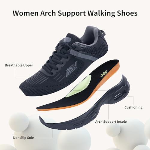 N BESUNEW Womens Walking Shoes Arch Support Orthotic Tennis Sneakers Plantar Fasciitis Athletic Running Shoes for Pain Relief US 6.5-112