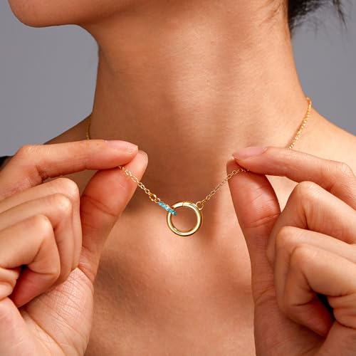 12 Birthstone Interlocking Circle Pendant Necklaces for Women, Trendy Non Tarnish Dainty Gold Plated Simple Ring Charm Holder Necklace Jewelry Birthday Gifts3