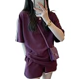 [Z8two] セットアップ レディース 半袖 ショートパンツ 上下セット 丸首 夏服 無地 通気性 肌に優しい ゆったり 着痩せ キレイめ ルームウェア