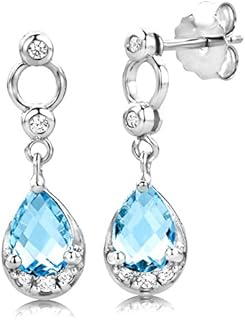 Byjoy Sterling Silver Drop Earrings For Women With Pear Cut Sapphire/Emerald/Amethyst/Peridot/Topaz/Ruby & Complimenting Cz Stones