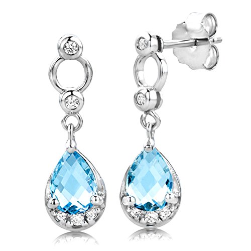 ByJoy Pendientes de Mujer, Plata, Azul Topacio
