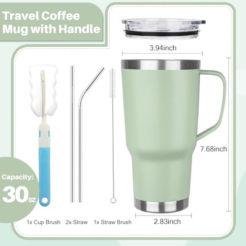 Image of 30 oz Tumbler with Handle, Stainless Steel Insulated Tumbler with Lid and Straw, Double Wall Vacuum Coffee Mug Tumbler, Insulated Coffee Thermal Cup for Cold and Hot (Matcha)
