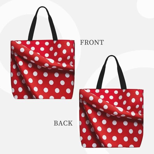 Red White Polka Dot Print Women's Portable Tote Bag - Large Shopper for Beach,Travel,Gym | Summer Handbag3