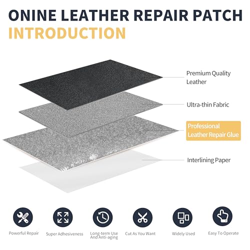 Image of ONine Leather Repair Patch,Leather Repair Tape, 3 x 60 inches Leather Repair Patch for Furniture,Vinyl Repair kit,Leather Couch Patch,for Sofas, Furniture, car Seats(Black-Fine Grain)