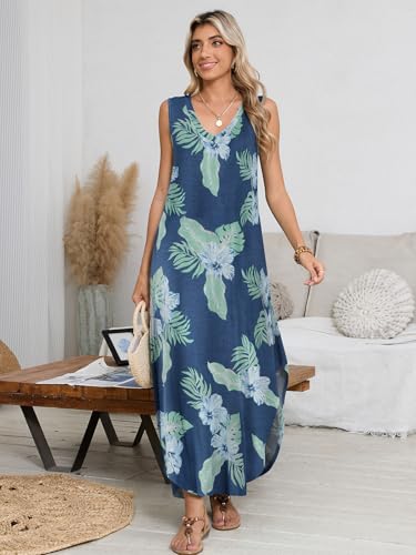 Image of BELAROI Womens Plus Size Maxi Dress Sundress Summer Casual Sleeveless V Neck Pockets Beach Swimsuit Coverup Loose