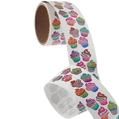 Autocollants Cupcakes Prismatiques en Gros Rouleau de 50 Stickers Répétés pour Scrapbooking