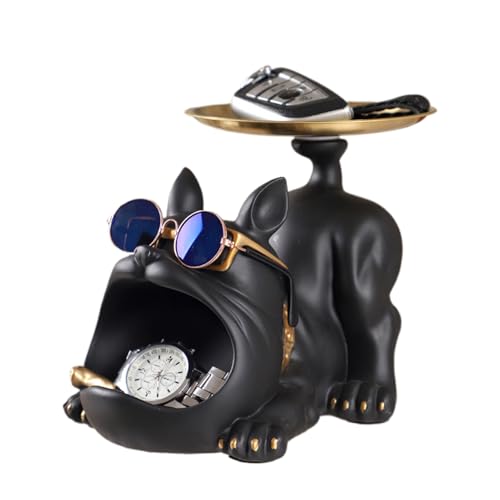 Bouledogue statue en résine esthétique et boîte de rangement chic