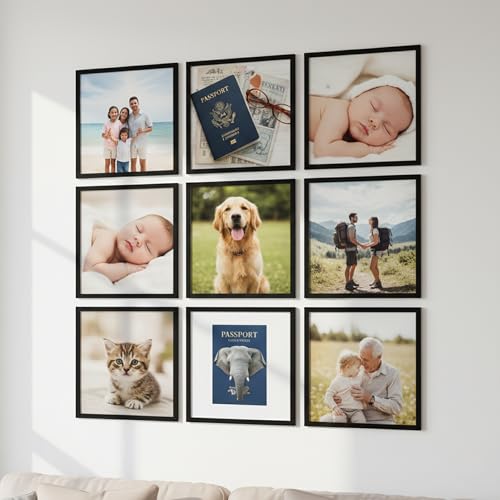 Image of kotart Photo Frame For Wall Decor | Wooden Frames For Wall Decoration | Aesthetic Collage Picture Frames | Rectangular Photo Frame For Home Decor Bedroom Office | Pack of 9 (12X12 inch)
