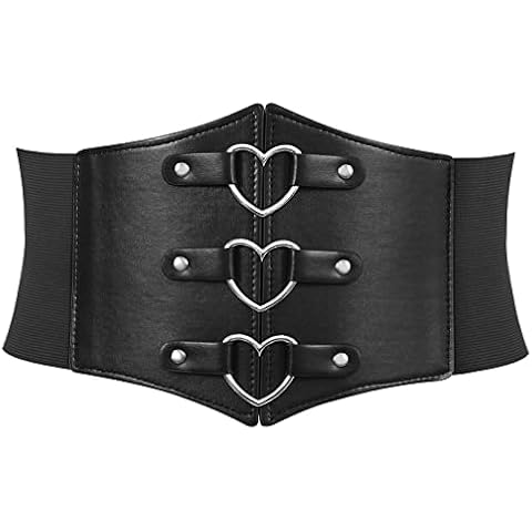LEACOOLKEY Corset Belt for Women Wide Elastic Tied Waspie Belt for Halloween Costume,Lace-up Cinch Waist Belt for Dresses (Black,Suitable for waist size 27”-30”) Cover