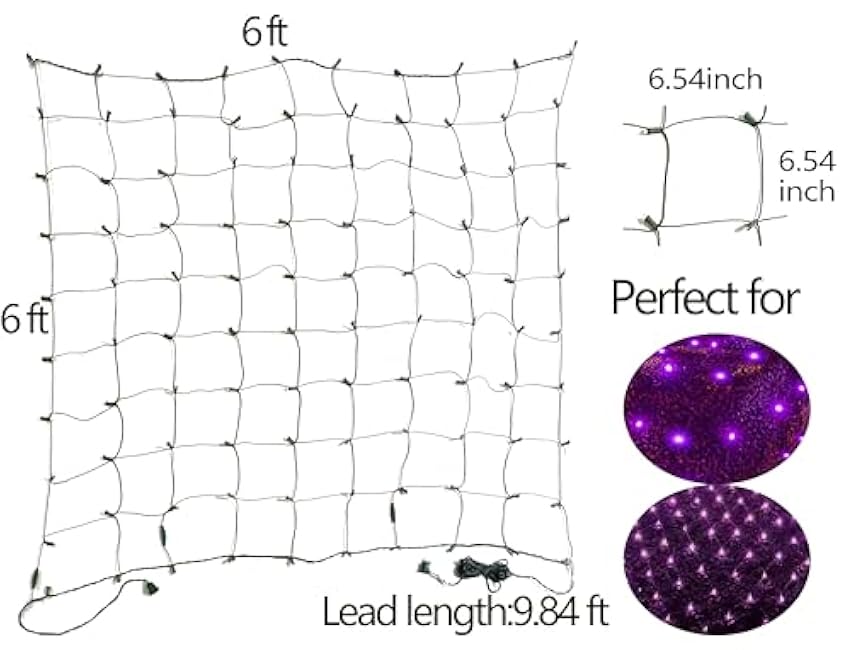 HISHINY Halloween Lights Outdoor,144LED 6ftx6ft Purple Net Lights with Connectable, Waterproof,UL Certified and Durable Black Wire Design for Bushes,Trees, Outdoor Indoor Party Decorations