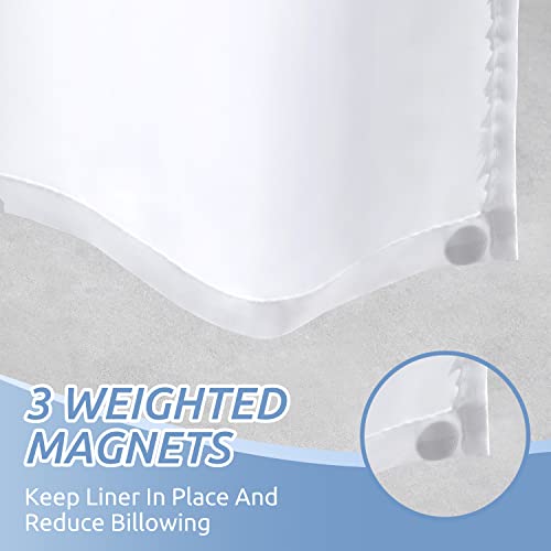 Downluxe Waterproof Fabric Shower Curtain Liner - Soft Cloth Shower Liner With 3 Magnets, Shower Curtains For Bathroom, Machine Washable & Hotel Quality, 70" W X 72" H, White #TOP2