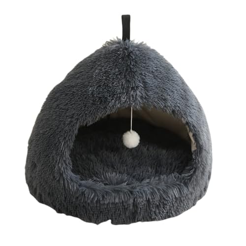 SIzlaho猫ベッド 犬ベッド ふわふわ 猫ハウス ドーム型 ペットハウス 折りたたみ式 保温 防寒 ペット寝袋 室内用 睡眠 休憩所 (ダークグレー,S:45*45*38CM)