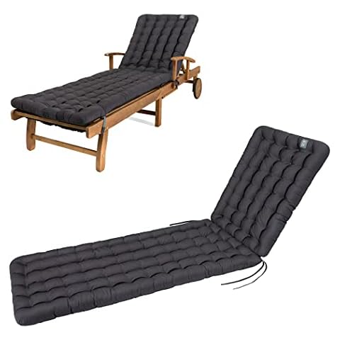 HAVE A SEAT Luxury - Liegenauflage, Auflage Gartenliege (Grau, Anthrazit) 200 x 60 cm, 8 cm dick, waschbar bei 95°C, Trockner geeignet, Bequeme Polsterauflage für Sonnenliege, Liegestuhl, Relaxliege Cover