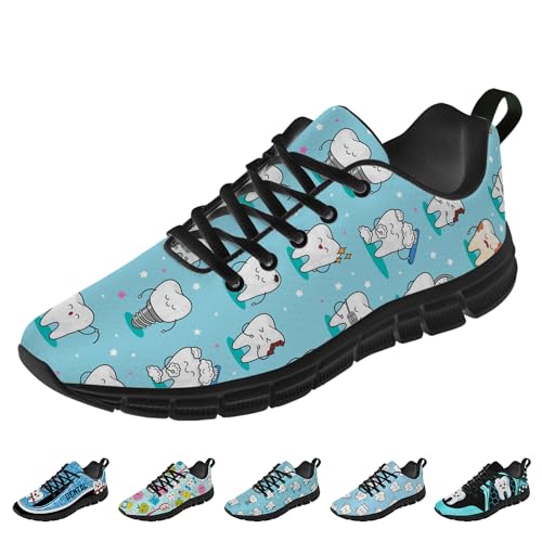 Generic Cute Cartoon Dental Teeth Shoes for Women Men Running Shoes Casual Tennis Sneakers Gifts for Dental Assistants Nurse, Blue, Size 10 Men,11.5 Women