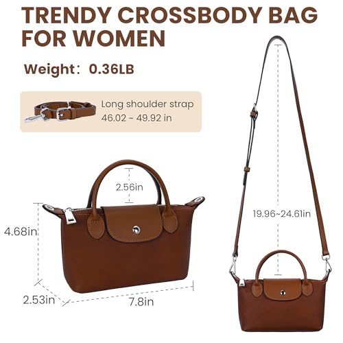 Image of HESHE Small Leather Crossbody Bags for Women Mini Tote Shoulder Handbags | Designer Real Genuine Leather Travel Purse Adjustable Straps Sacthel Hobo Purses Magnetic Snap Zippered Closure