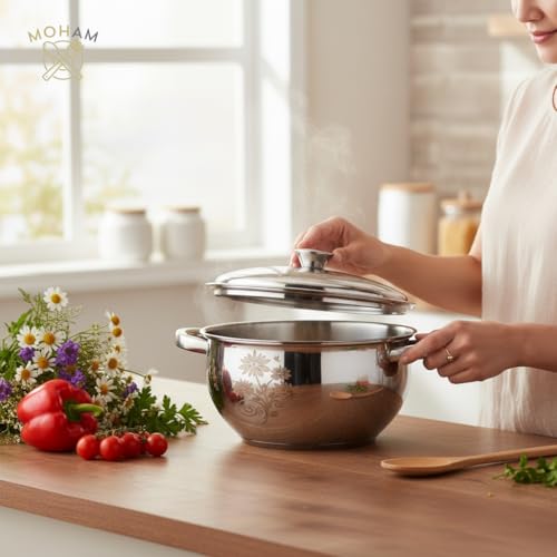 Image of MOHAM Stainless Steel Donga Set, Handi Set, Serving Set with Laser Design|Gift for Mom, Gift Item, Gift Set|Kitchen Essential|(Pack of 1) - 2000ML