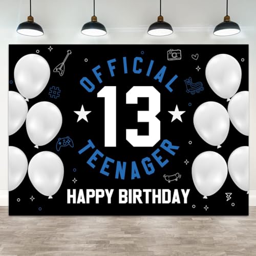 ASDCXZ 7x5ft Happy 13th Birthday Backdrop for Boys Girls Official Teenager Photography Background Blue White 13 Year Old Birthday Party Banner Decorations 13 Anniversary Portrait Photo Booth Prop