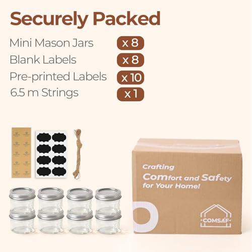 ComSaf Mini Mason Jars 120mL/4oz - 8 Pack, Small Glass Jars with Lids and Seal Bands, Small Glass Canning Jar, Jam Jars, Preserving Jars for Honey, Jelly, Dessert, Shower Wedding Favors, DIY Decor - Image 7