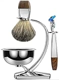 Kit de afeitado completo: brocha de pelo de tejón suave + tazón de afeitar de tamaño perfecto + maquinilla de afeitar humanizada + soporte antioxidante. Viene con todos los hardwares que necesita para obtener el afeitado perfecto y es lo suficientemente atractivo para mostrar.