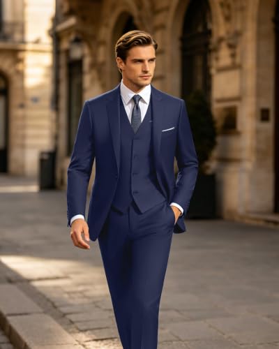 Image of LUPURTY Men's 3 Piece Suit, One Button Slim Fit Tuxedo